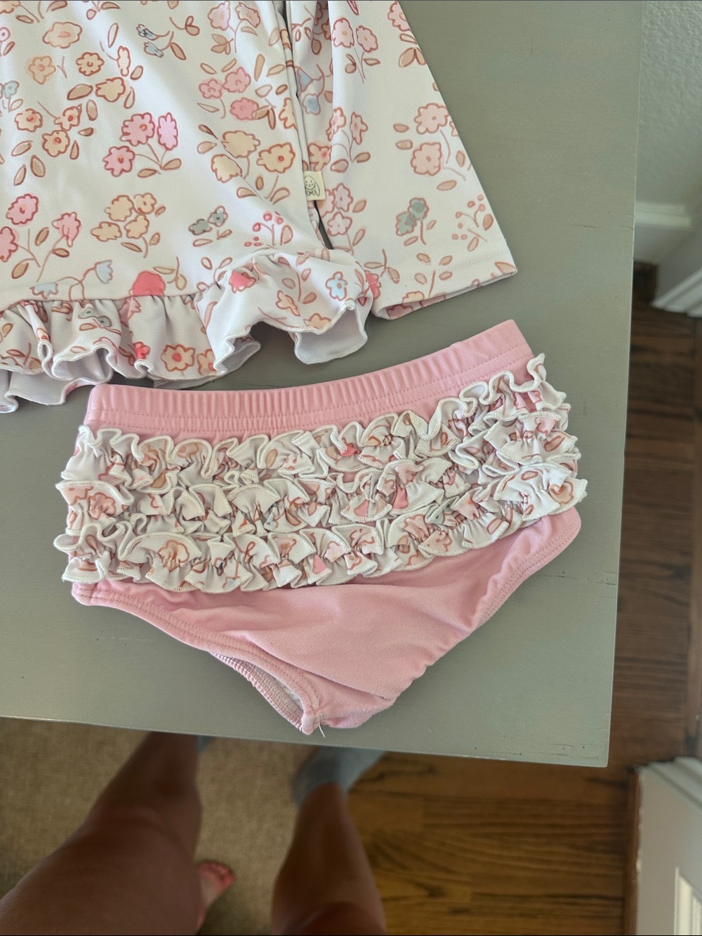 Girls Floral Ruffle Rash Guard Set - Pink & White 18m - Picture 2 of 2